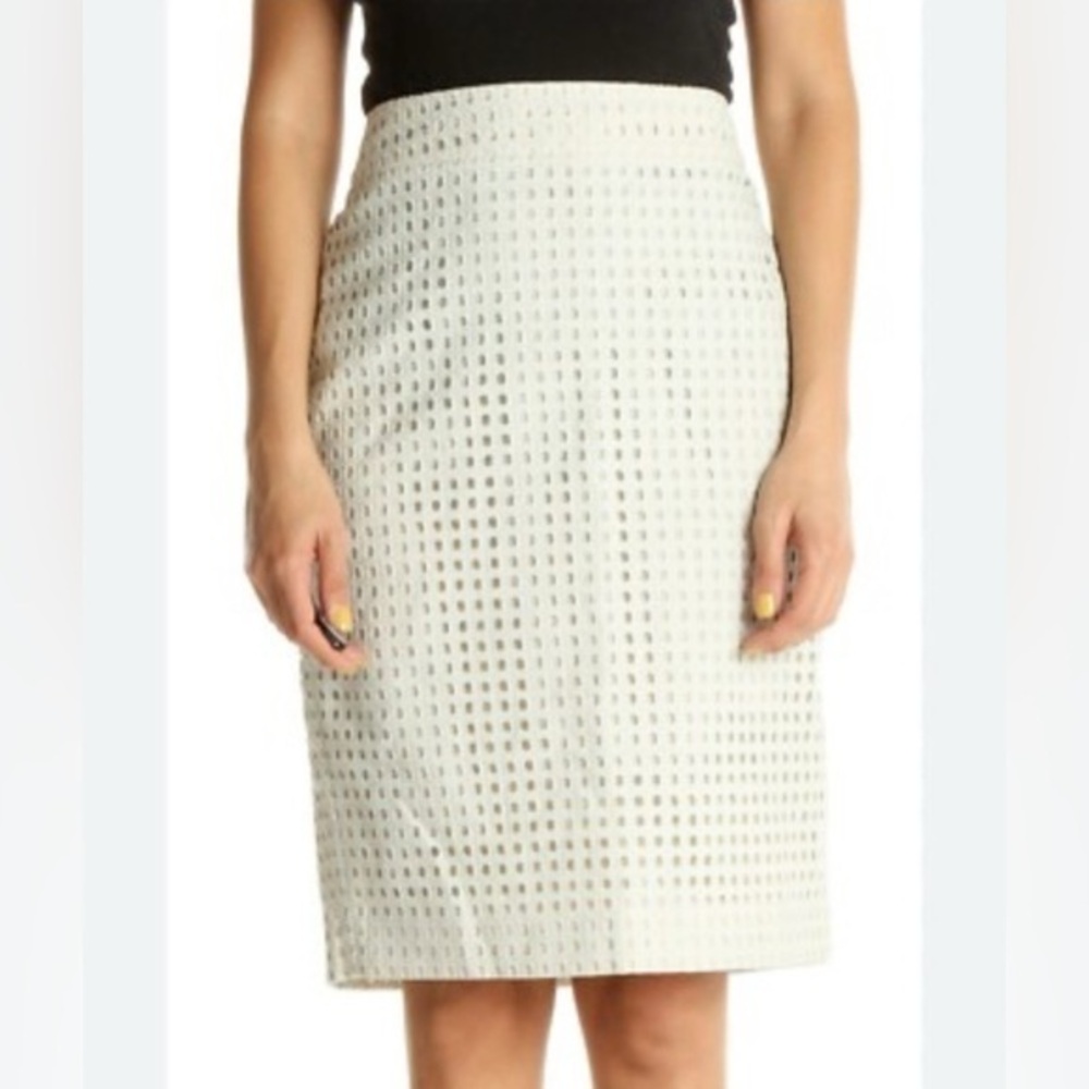 Ann Taylor Petites 2 Green Eyelet Straight Lined Pencil Skirt Suit Classic 2P